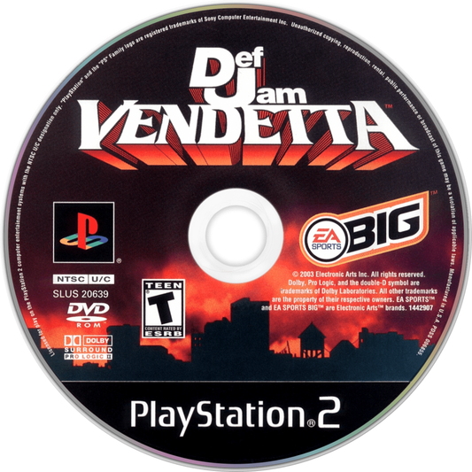 Def Jam: Vendetta for PlayStation 2 with hip-hop themed wrestling and fighting gameplay disc