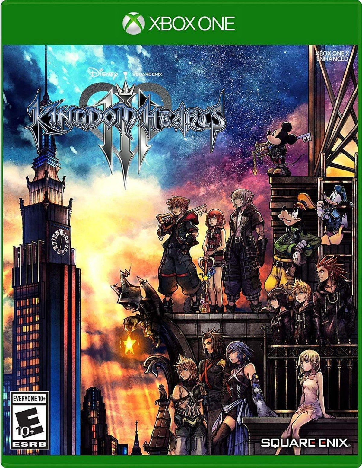 Kingdom Hearts III Xbox One action RPG featuring Disney and Square Enix worlds with fast-paced combat and cinematic storytelling front cover