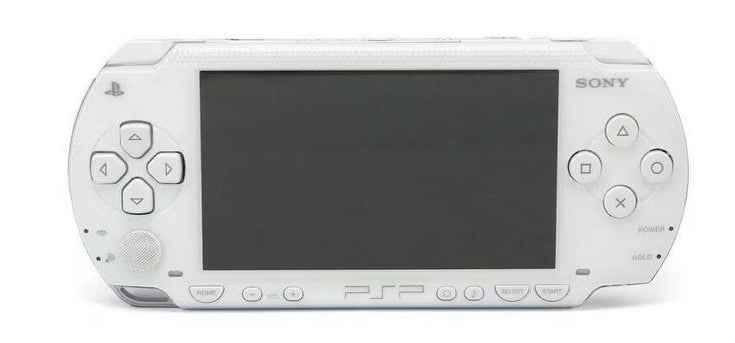 Japanese PSP 1000 White inspired design featuring classic handheld gaming console aesthetic sleek white finish portable PlayStation entertainment system widescreen display iconic Sony hardware multimedia capabilities and gaming nostalgia presentation front
