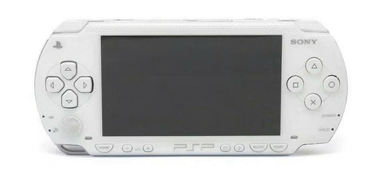 Japanese PSP 1000 White inspired design featuring classic handheld gaming console aesthetic sleek white finish portable PlayStation entertainment system widescreen display iconic Sony hardware multimedia capabilities and gaming nostalgia presentation front