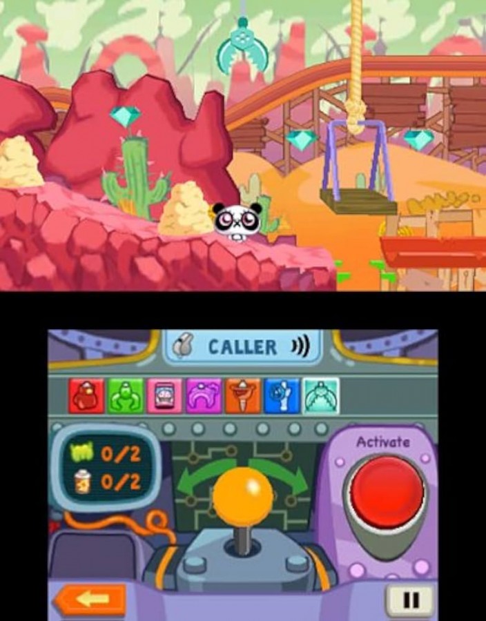 Moshi Monsters Moshlings Theme Park Nintendo DS video game, theme park management gameplay, colorful cartoon adventure, family-friendly handheld console title gameplay screenshot