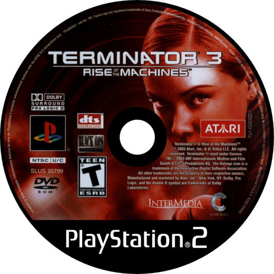Terminator 3 Rise of the Machines PS2 Sony PlayStation 2 action shooter game third person combat sci fi Terminator movie tie in robotic enemies futuristic weapons driving missions story campaign retro gaming PlayStation 2 software video game title disc