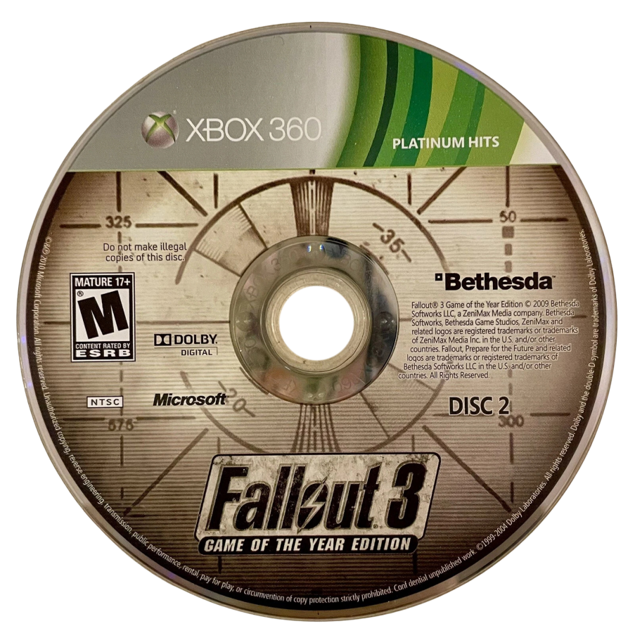 Fallout 3 [Game of the Year Platinum Hits] disc for Xbox 360 (X360) post-apocalyptic role-playing video 