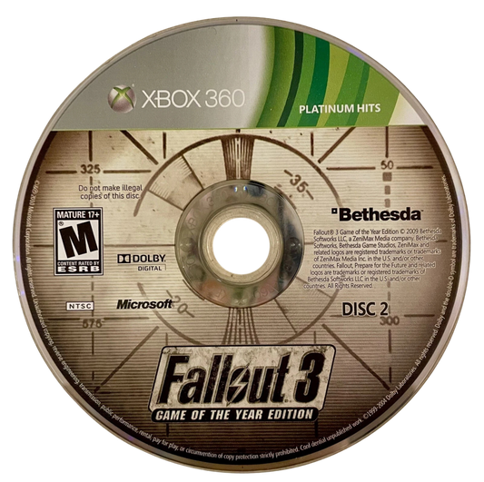 Fallout 3 [Game of the Year Platinum Hits] disc for Xbox 360 (X360) post-apocalyptic role-playing video 