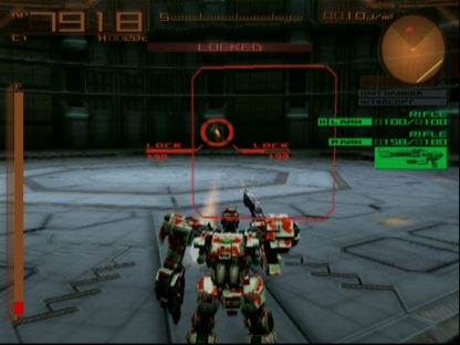 Armored Core 2 for PlayStation 2 (PS2) featuring deep mecha customization as you build and pilot a high-powered AC through intense mercenary missions on a colonized Mars; engage in fast-paced 3D combat and manage heat levels and weaponry to climb the arena ranks in this foundational 32-bit sequel gameplay screenshot