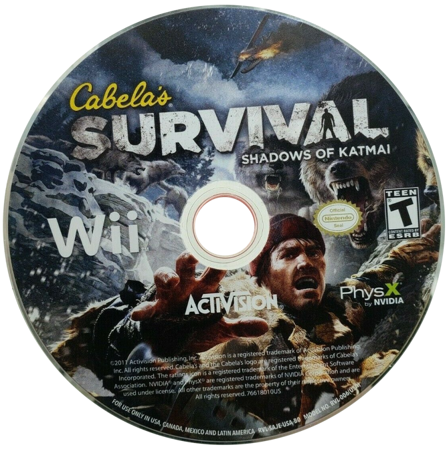 Cabela's Survival: Shadows Of Katmai disc cover art for Nintendo Wii (Wii) video game