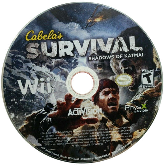 Cabela's Survival: Shadows Of Katmai disc cover art for Nintendo Wii (Wii) video game