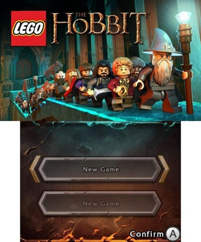 LEGO The Hobbit start screen for Nintendo 3DS (3DS) action adventure video game