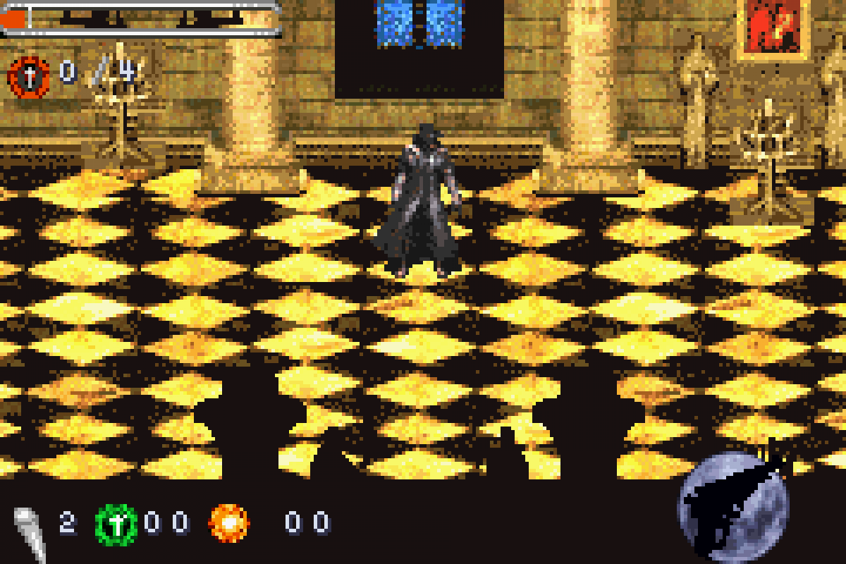 Van Helsing for Game Boy Advance (GBA), gameplay for a retro video game featuring action-adventure gameplay, monster hunting combat, side-scrolling levels, supernatural enemies, and movie-inspired gothic fantasy battles