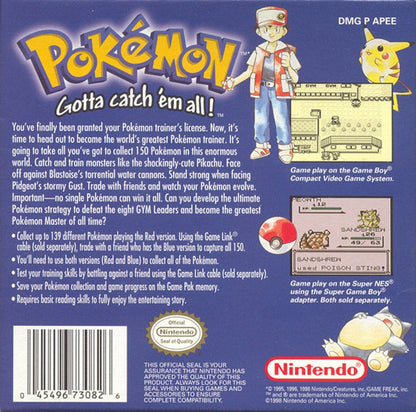 Pokemon: Blue Version back cover art for Game Boy (GB) video game 