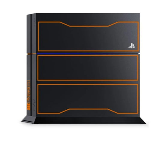 Sony PlayStation 4 1TB console Call of Duty Black Ops III edition featuring special themed design includes the Black Ops III game bundled standard PS4 features dualshock 4 controller HDMI output online connectivity and 1TB storage for games and media standing
