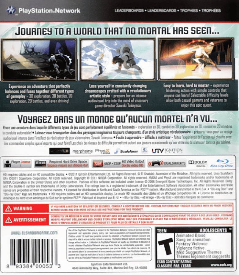 El Shaddai: Ascension of the Metatron back cover art for PlayStation 3 (PS3) video game