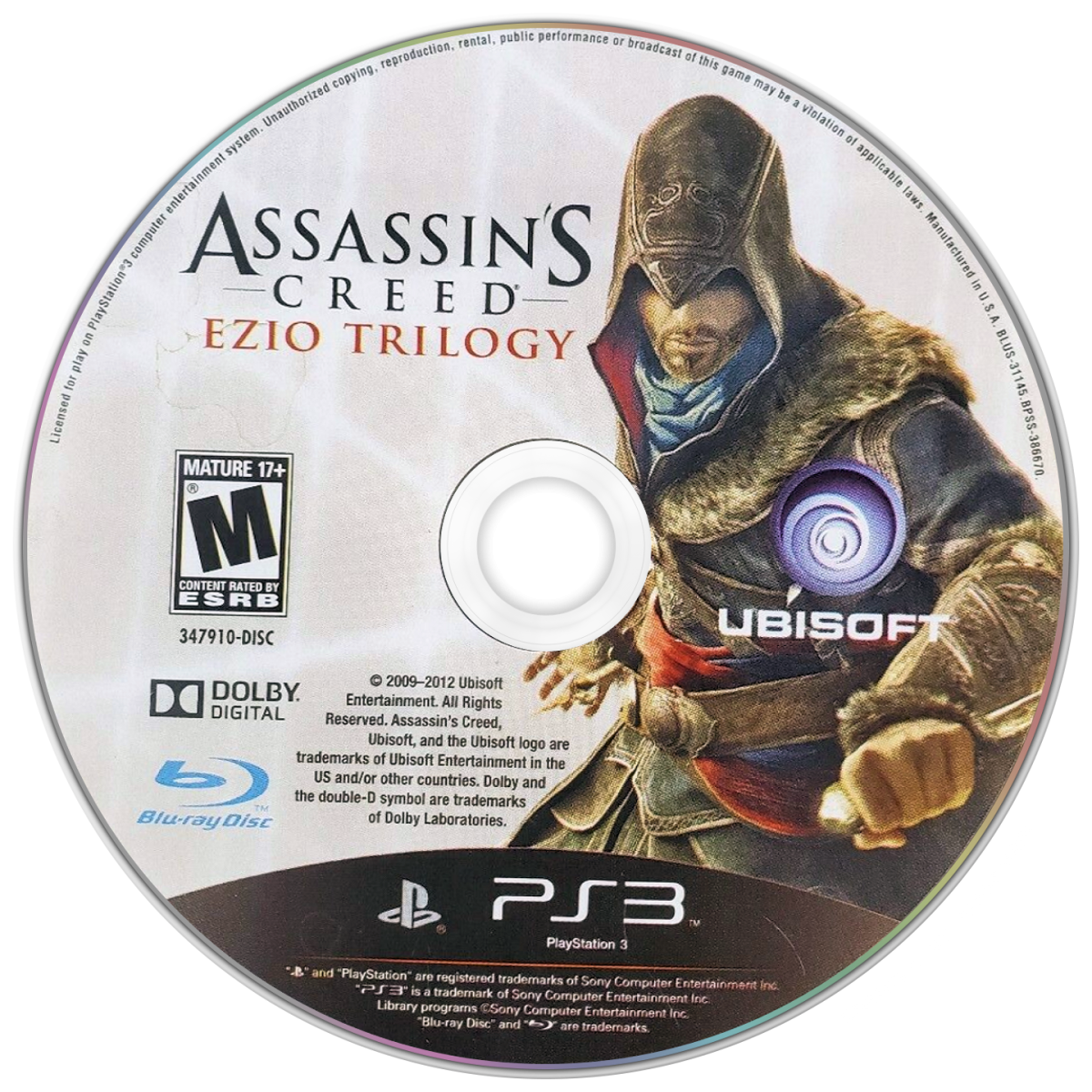 Assassin’s Creed Ezio Trilogy PS3 featuring three classic adventures of Ezio Auditore in Renaissance Italy collection disc