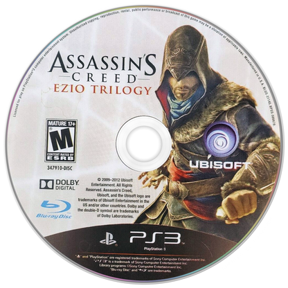 Assassin’s Creed Ezio Trilogy PS3 featuring three classic adventures of Ezio Auditore in Renaissance Italy collection disc