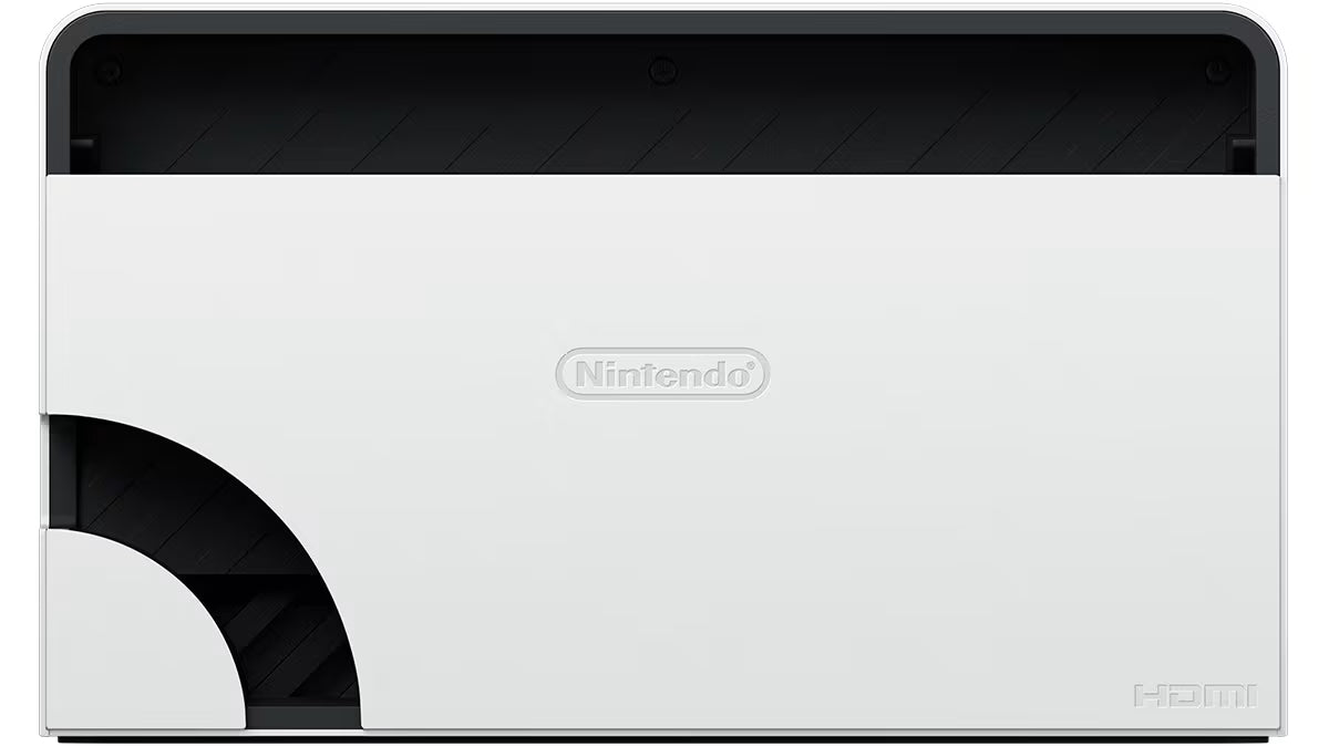 Official Nintendo Switch OLED Model dock accessory in White color TV connection HDMI USB ports charging dock standalone replacement original Nintendo accessory back panel