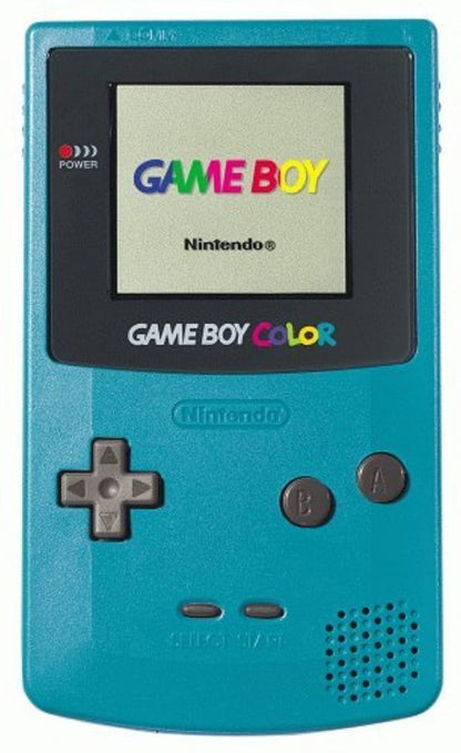 Game Boy Color teal handheld console featuring classic portable gaming and iconic Nintendo design front facing