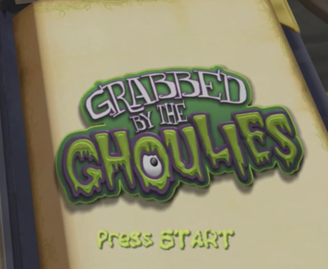 Grabbed by the Ghoulies retro Xbox video game Grabbed by the Ghoulies spooky action adventure beat em up platform style comedy horror game Rare developed console title Xbox release title screen