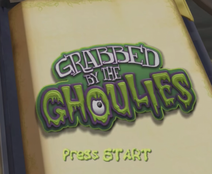 Grabbed by the Ghoulies retro Xbox video game Grabbed by the Ghoulies spooky action adventure beat em up platform style comedy horror game Rare developed console title Xbox release title screen