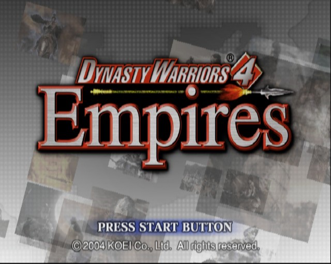Dynasty Warriors 4: Empires title screen for PlayStation 2 (PS2) historical action-strategy hack-and-slash video game