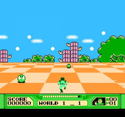 3-D WorldRunner retro NES video game 3-D WorldRunner action adventure fantasy shooting fast paced gameplay pseudo 3D classic console title Nintendo Entertainment System release gameplay