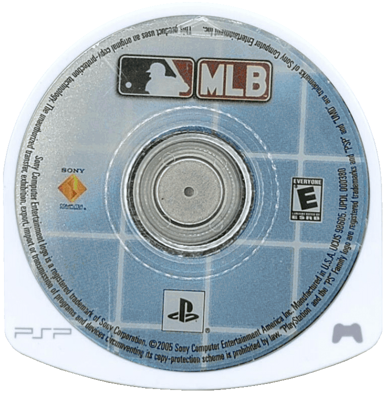 MLB PlayStation Portable PSP video game, baseball sports simulation, Major League Baseball teams and players, handheld console title disc cartridge UMD