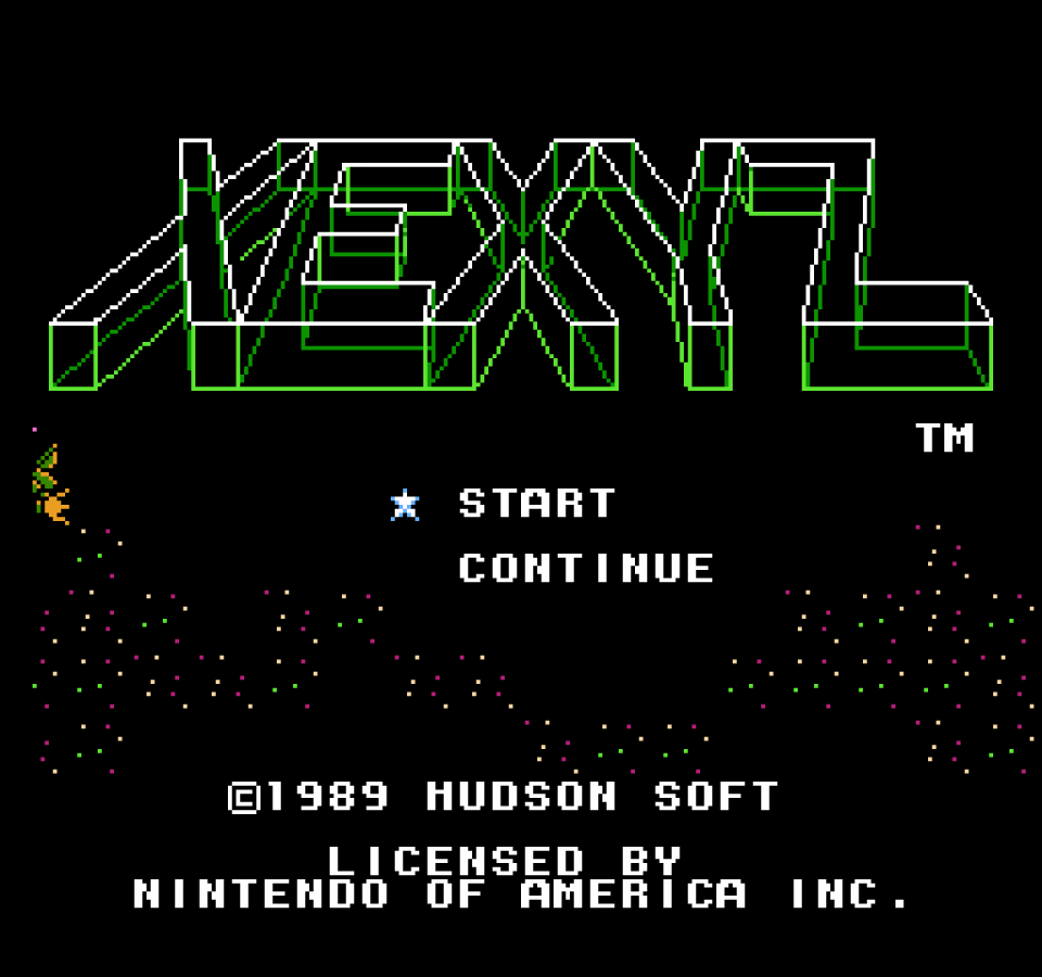 Xexyz retro NES video game Xexyz sci fi action platform shooter side scrolling arcade gameplay space combat classic console title Nintendo Entertainment System release title screen