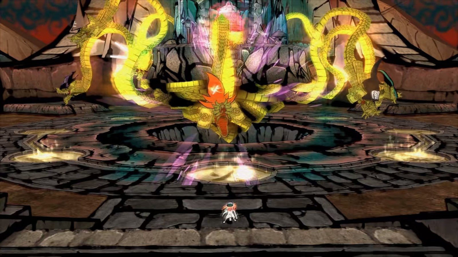 Ōkami HD Nintendo Switch inspired design featuring mythological action adventure aesthetic Japanese ink wash art style divine wolf protagonist celestial brush magic puzzle solving exploration and boss battles flowing watercolor inspired world presentation gameplay