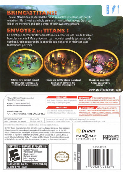 Crash of the Titans back cover art for Nintendo Wii (Wii) video game