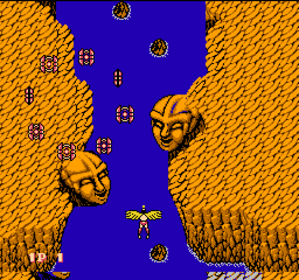 Legendary Wings Nintendo Entertainment System NES video game featuring side scrolling shoot em up gameplay winged hero action aerial combat enemy waves power ups boss battles fantasy environments and classic 8 bit arcade action retro video game collection collectible gaming appeal gameplay