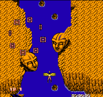 Legendary Wings Nintendo Entertainment System NES video game featuring side scrolling shoot em up gameplay winged hero action aerial combat enemy waves power ups boss battles fantasy environments and classic 8 bit arcade action retro video game collection collectible gaming appeal gameplay