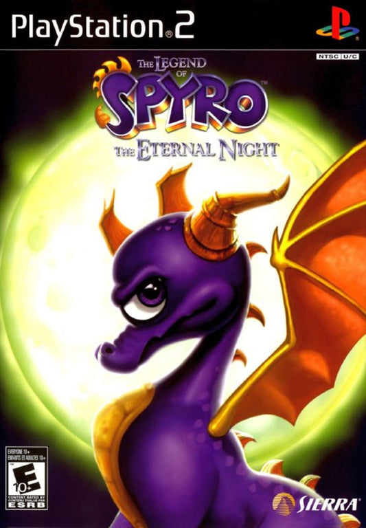 The Legend of Spyro The Eternal Night for PlayStation 2 action adventure platformer featuring Spyro combat abilities elemental powers boss battles and story driven fantasy gameplay cover