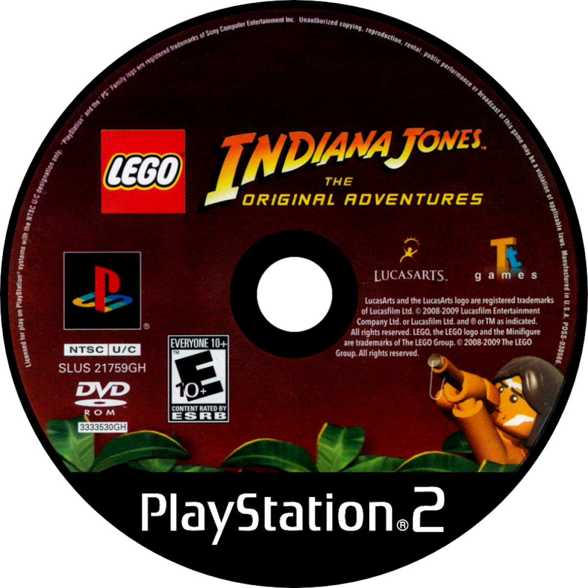 LEGO Indiana Jones The Original Adventures PlayStation 2 PS2 video game, action adventure, LEGO-style gameplay, movie tie-in, family-friendly title disc