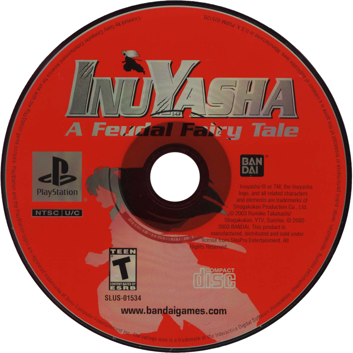 Retro InuYasha A Feudal Fairy Tale PS1 cover art inspired design featuring classic anime fighting game aesthetic vintage PlayStation arena combat Inuyasha Kagome feudal Japan demons sword battles cel shaded style nostalgic 90s anime game presentation disc