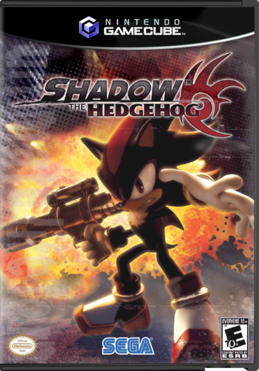 Shadow the Hedgehog GameCube game cover showing Shadow with a gun and fiery background.