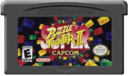 Super Puzzle Fighter II [CIB] for Game Boy Advance (GBA) featuring fast competitive gem dropping puzzle battles with chibi versions of Capcom fighters; chain combos send counter gems and outsmart opponents in this addictive complete in box arcade style classic cartridge