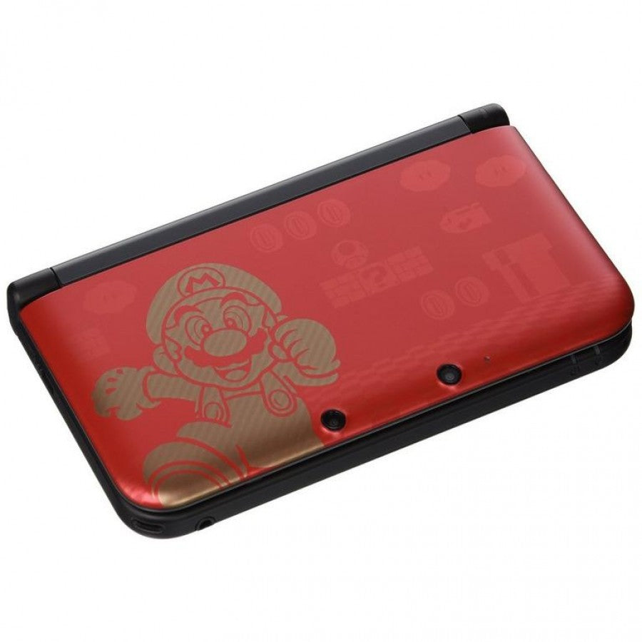 Nintendo 3DS XL New Super Mario Bros 2 Limited Edition Red and Gold handheld gaming system featuring collectible Mario themed design large dual screens glasses free 3D display touch screen controls built in cameras Wi Fi connectivity backward compatibility with Nintendo DS games rechargeable battery portable Nintendo gaming collectible gaming appeal