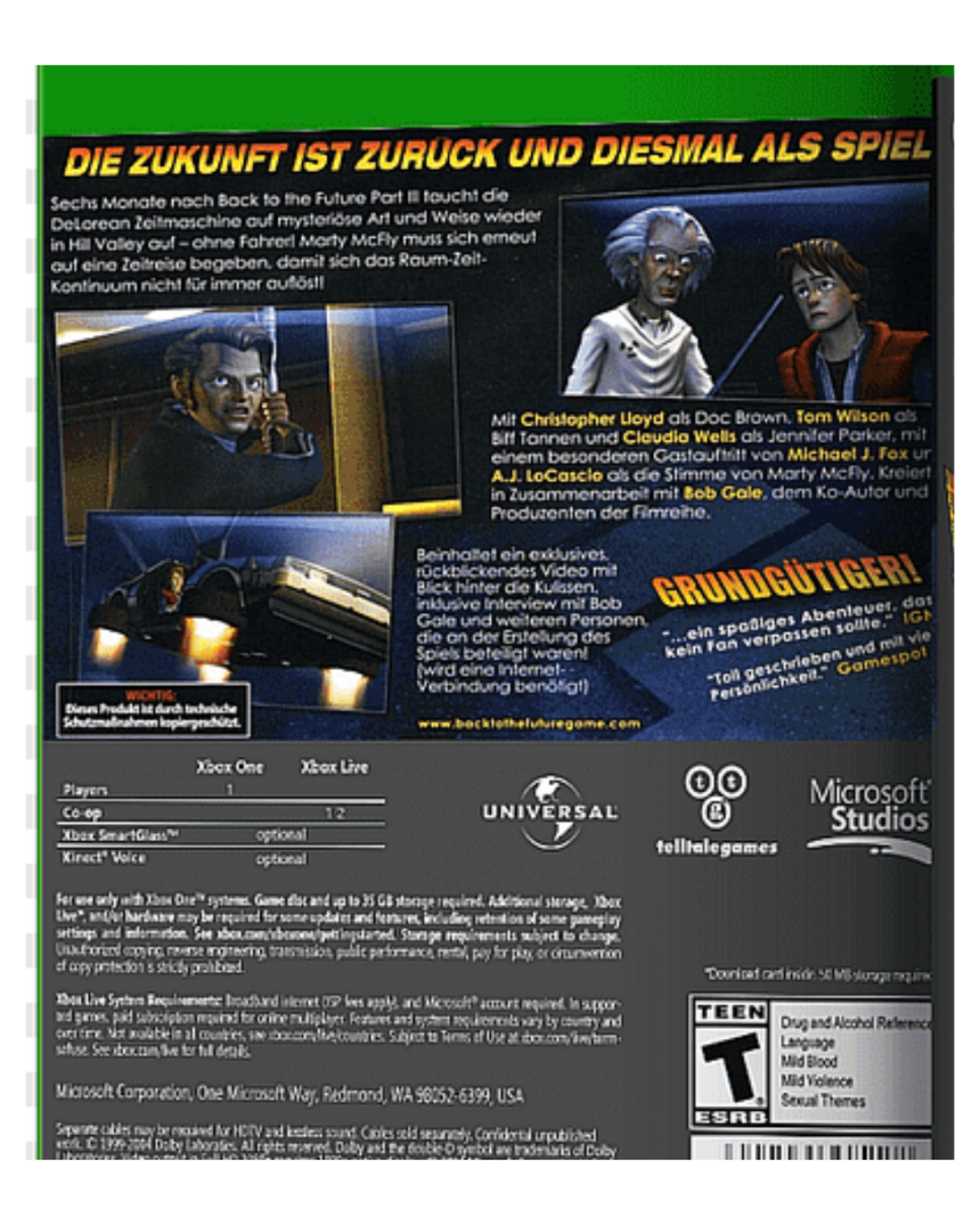 Back to the Future The Game featuring episodic adventure gameplay based on the iconic sci-fi film series Back Cover Art