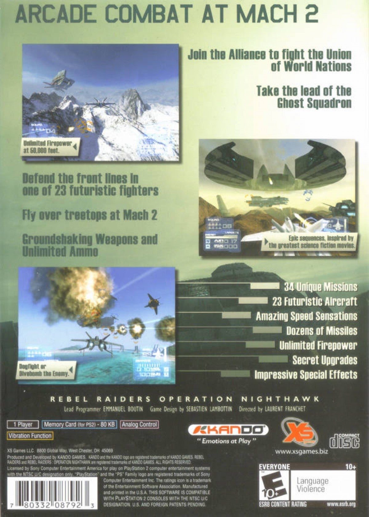 Rebel Raiders: Operation Nighthawk – PlayStation 2 (PS2) video game back of case, aerial combat action game.