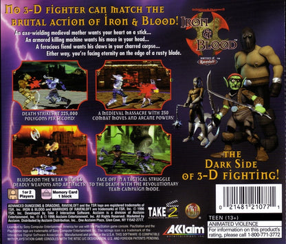 Advanced Dungeons & Dragons Iron and Blood PS1 PlayStation 1 fighting game fantasy medieval combat Dungeons & Dragons licensed game retro video game back of case