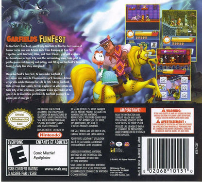 Garfield's Fun Fest back of case for Nintendo DS (DS) cartoon platforming adventure video game