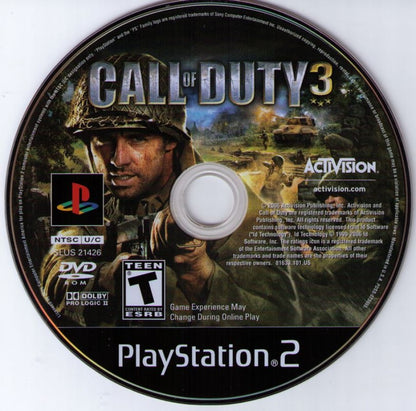 Call of Duty 3 for PlayStation 2 with World War II themed military action disc