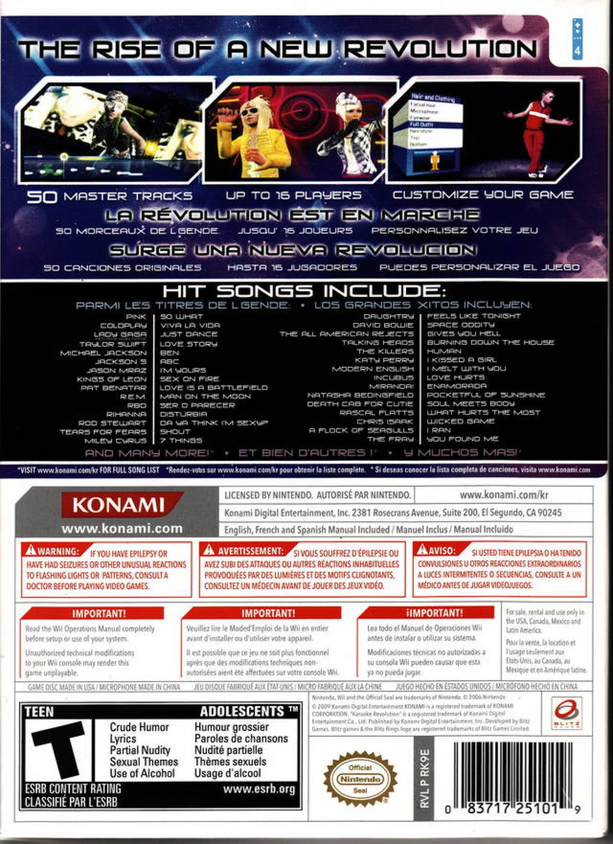 Karaoke Revolution back cover art for Nintendo Wii (Wii) video game