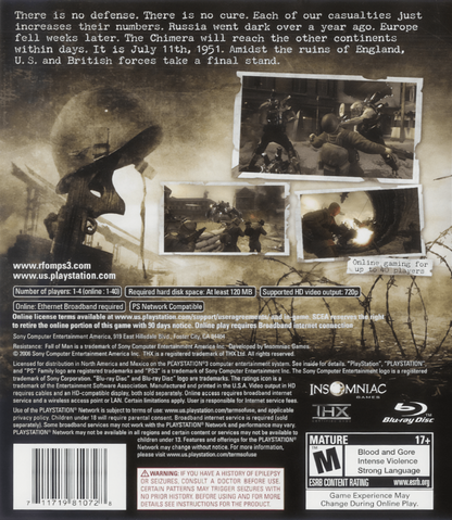 Resistance Fall of Man back cover art for PlayStation 3 PS3 video game