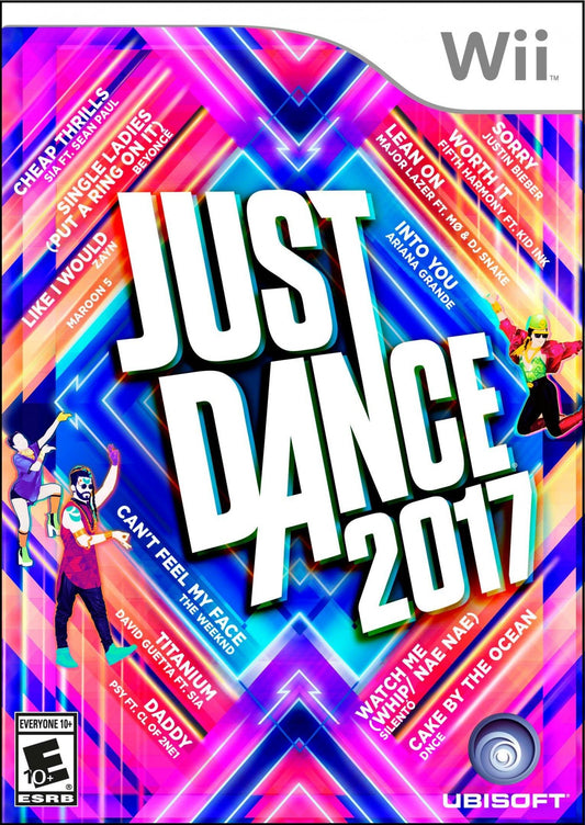 Just Dance 2017 Nintendo Wii for rhythm dance video game fans featuring popular music tracks choreographed dance routines motion controls multiplayer party gameplay colorful visuals dance challenges and family friendly entertainment collectible gaming appeal cover art