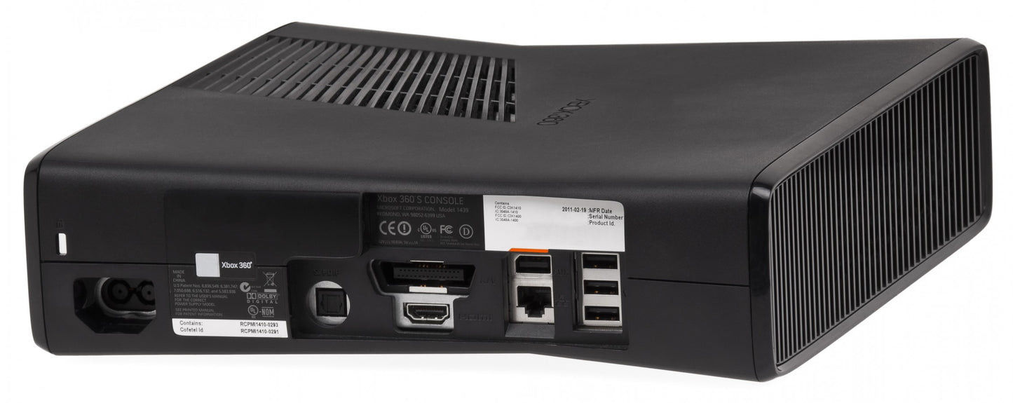 Xbox 360 Slim Black home gaming console back view
