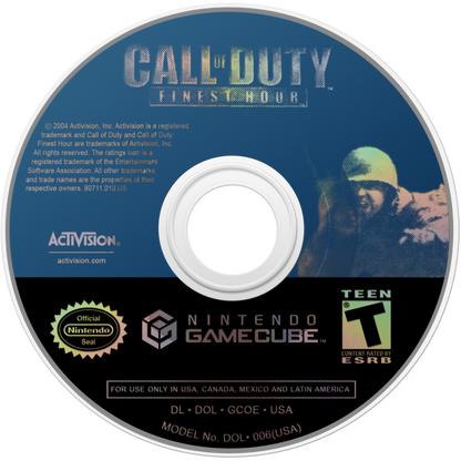Call of Duty: Finest Hour disc for GameCube (GC) World War II first-person shooter video game