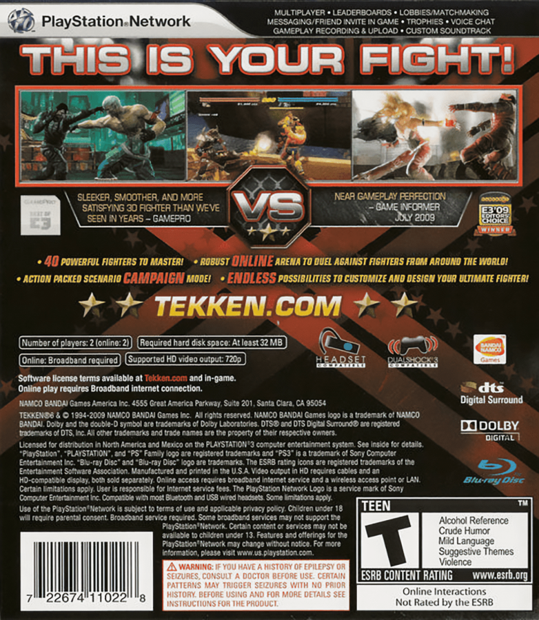 Tekken 6 back cover art for PlayStation 3 (PS3) video game