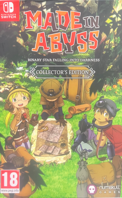 Made in Abyss Binary Star Falling Into Darkness Collector's Edition PAL Nintendo Switch NS for action role playing video game fans featuring deep cave exploration survival gameplay anime inspired visuals character progression dangerous creatures crafting resource management challenging expeditions and Collector's Edition content collectible gaming appeal front cover art
