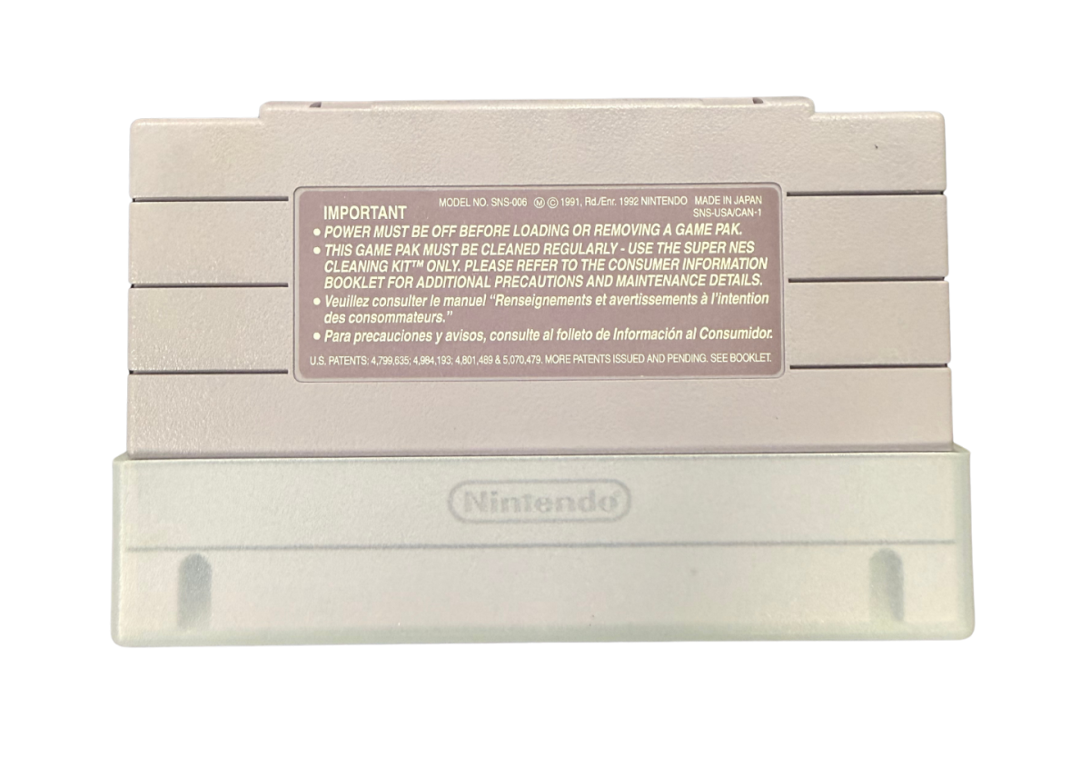 Breath of Fire Super Nintendo Entertainment System SNES retro video game role playing adventure featuring dragon transformations turn based combat fantasy characters exploration magical abilities challenging battles classic 16 bit graphics Super Nintendo gaming experience retro game collection appeal back of cartridge