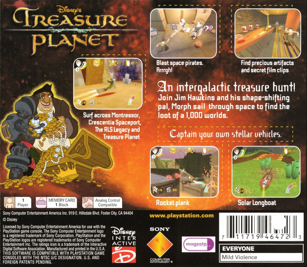 Treasure Planet PS1 PlayStation 1 action adventure platformer sci fi space exploration game retro video game back of case